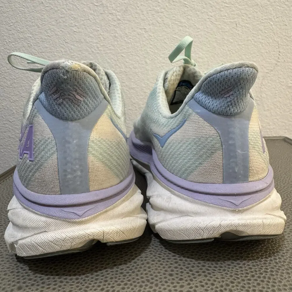 Hoka One One Clifton 9 Womens 9.5 B Blue Purple Running Walking Shoes Sneakers